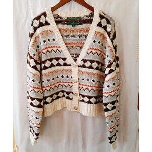 American Eagle Oversized Womens Small Crop V-neck Cardigan Fair Isle Sweater